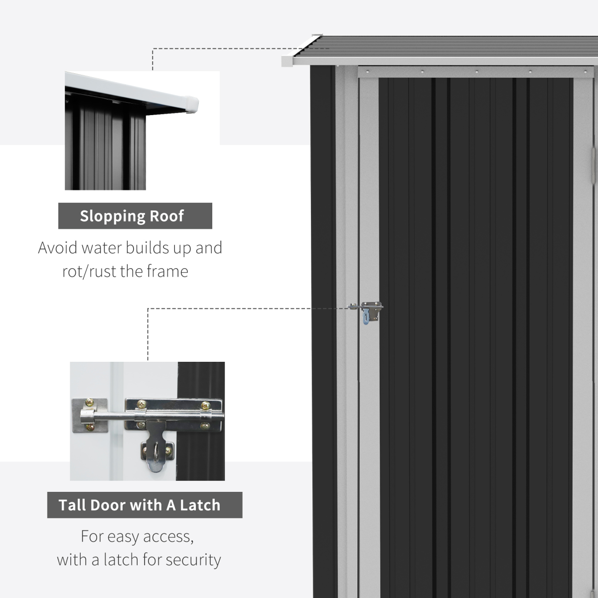 Outsunny Garden Storage Shed, Sloped Roof, Lockable Door, Grey, 142 x 84 x 189cm