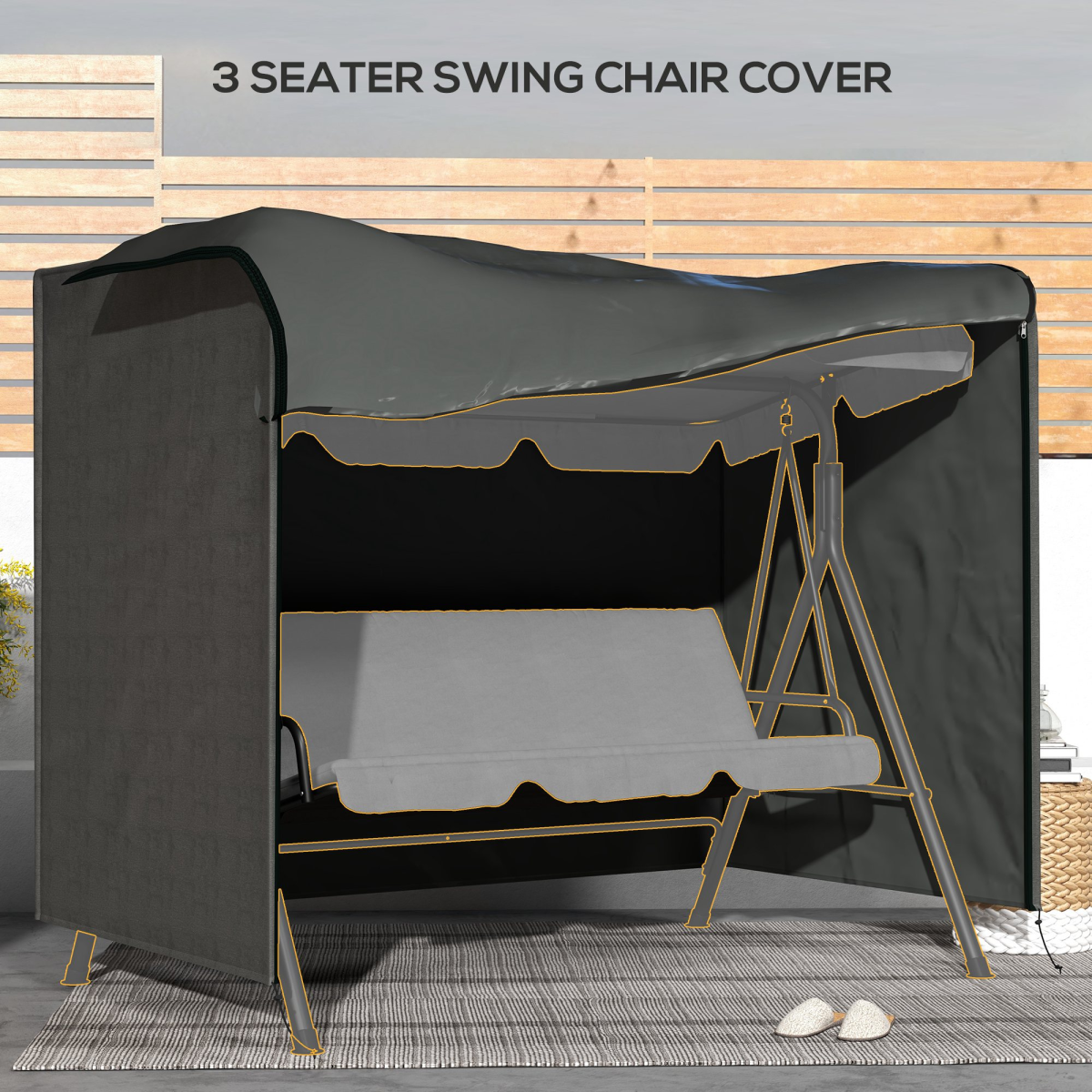 Outsunny Outdoor Swing Chair Cover, Garden Furniture Protector, 205 x 124 x 164 cm, Dark Grey