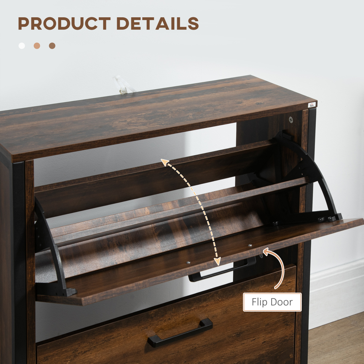 HOMCOM 2-Drawer Flip Shoe Cabinet with Divider, Wood-Effect
