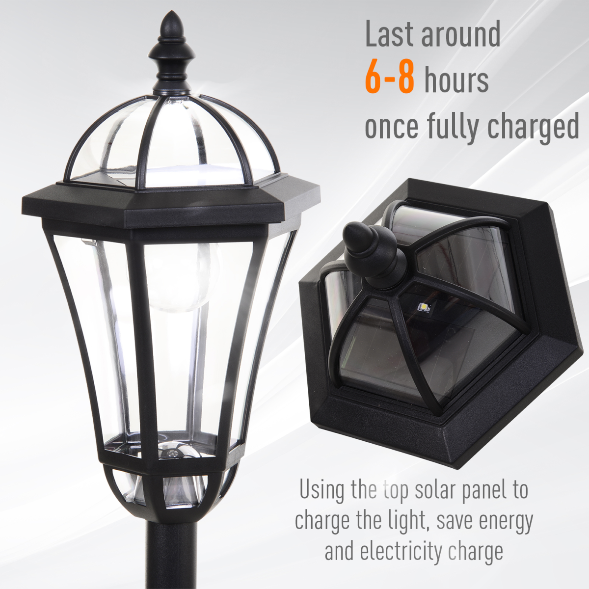 Outsunny 2-Piece LED Solar Powered Garden Lamp Post Lanterns, Black