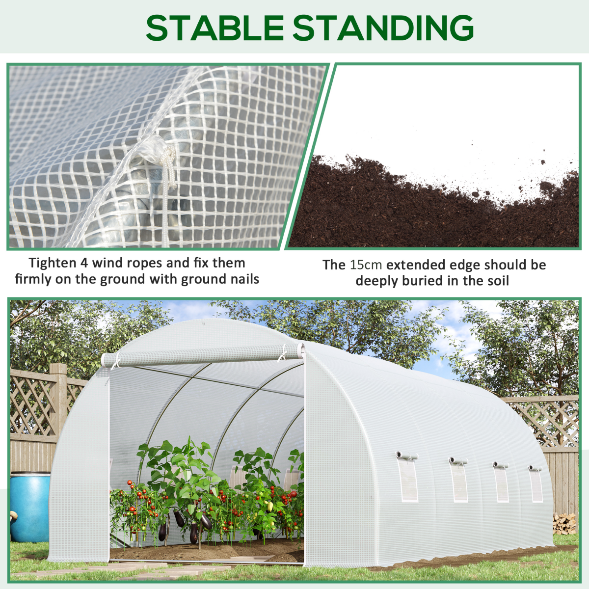 Outsunny 6 x 3 x 2 m Polytunnel Greenhouse with Zippered Door, 8 Windows