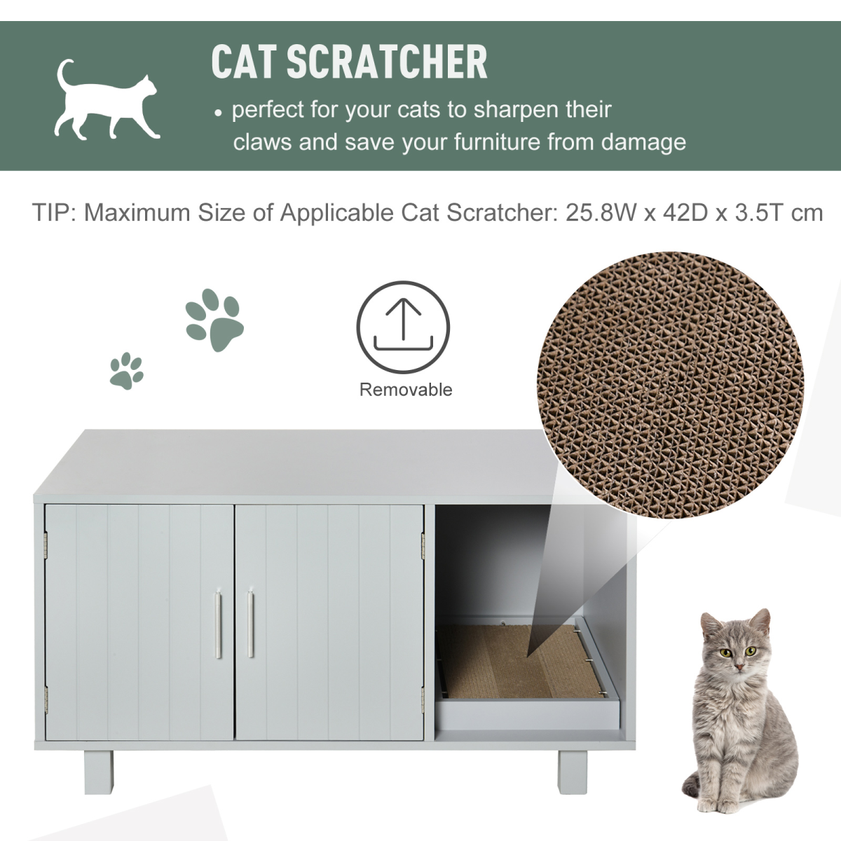 Cat Litter Box Enclosure Furniture with Magnetic Doors, Grey
