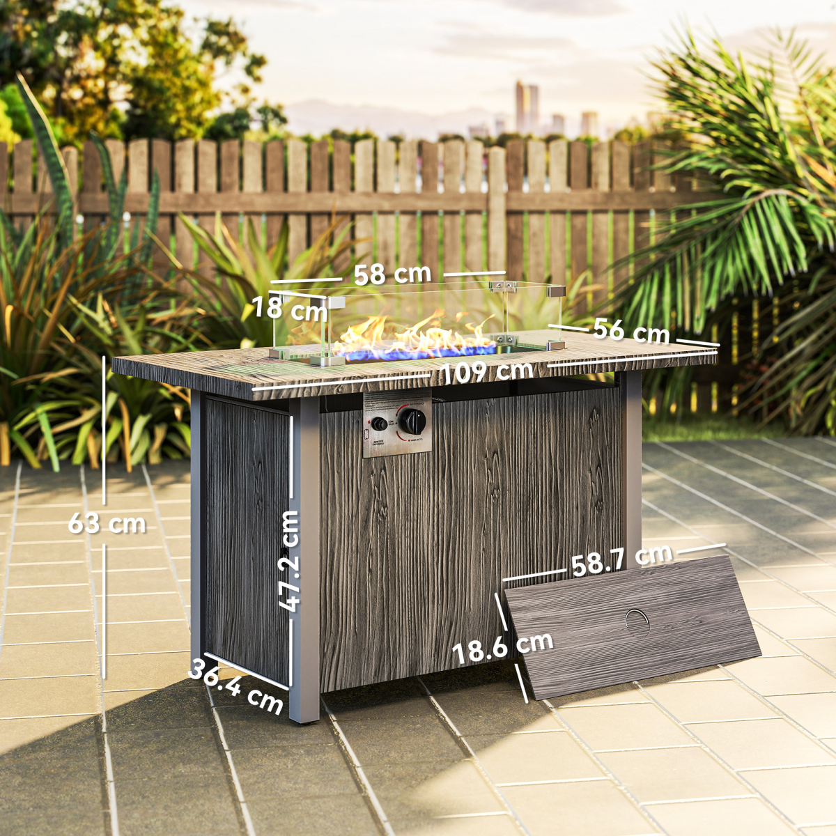 Outsunny Propane Fire Pit Table, 50,000 BTU, Dark Grey
