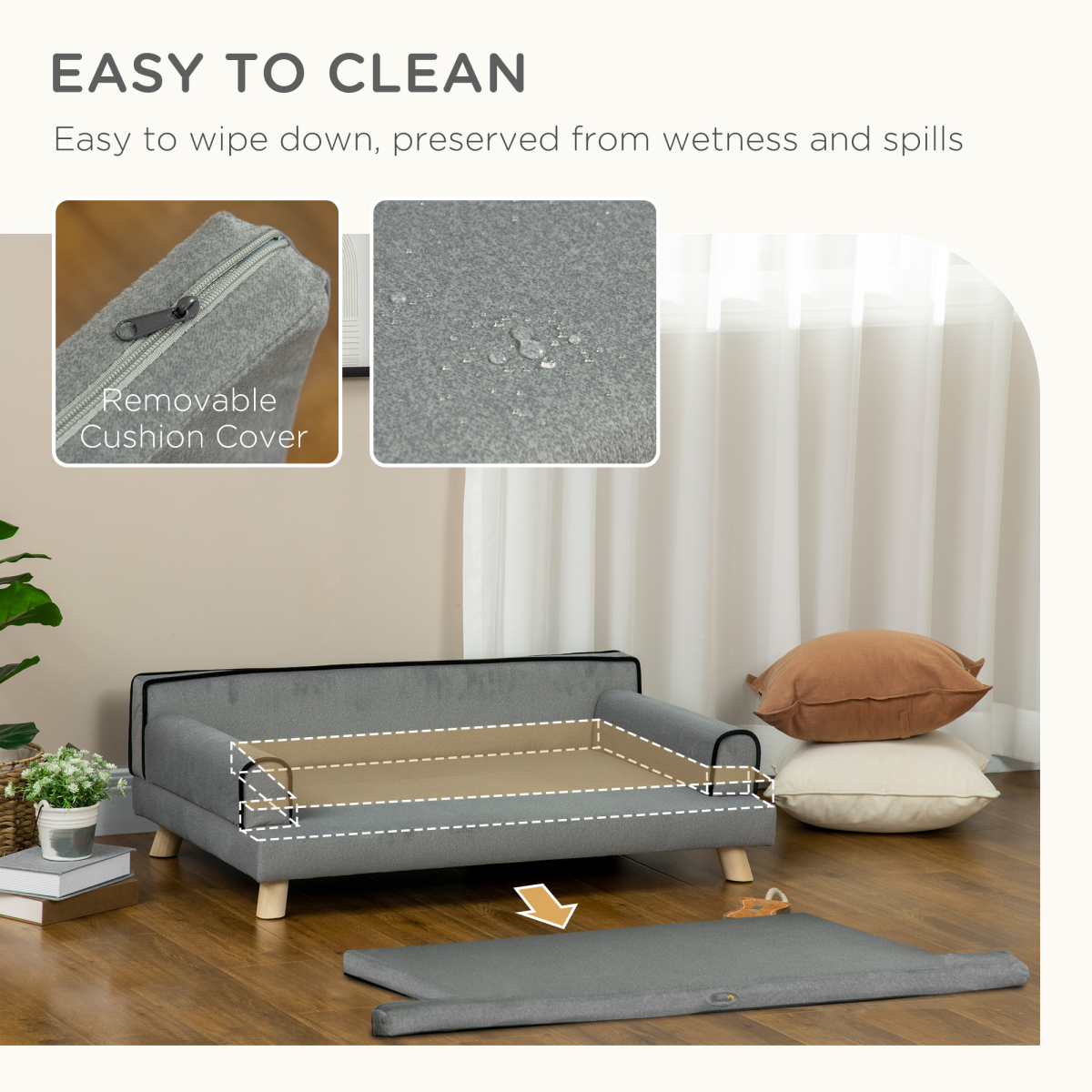 PawHut Pet Sofa for Large and Medium Dogs, Water-Resistant Fabric, Wooden Legs, Grey