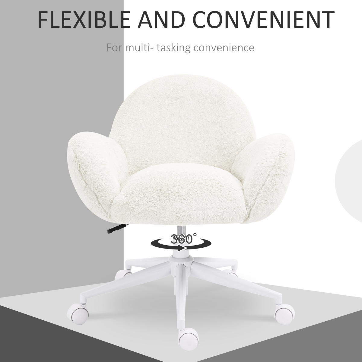 HOMCOM Cream White Fluffy Office Chair with Backrest & Wheels