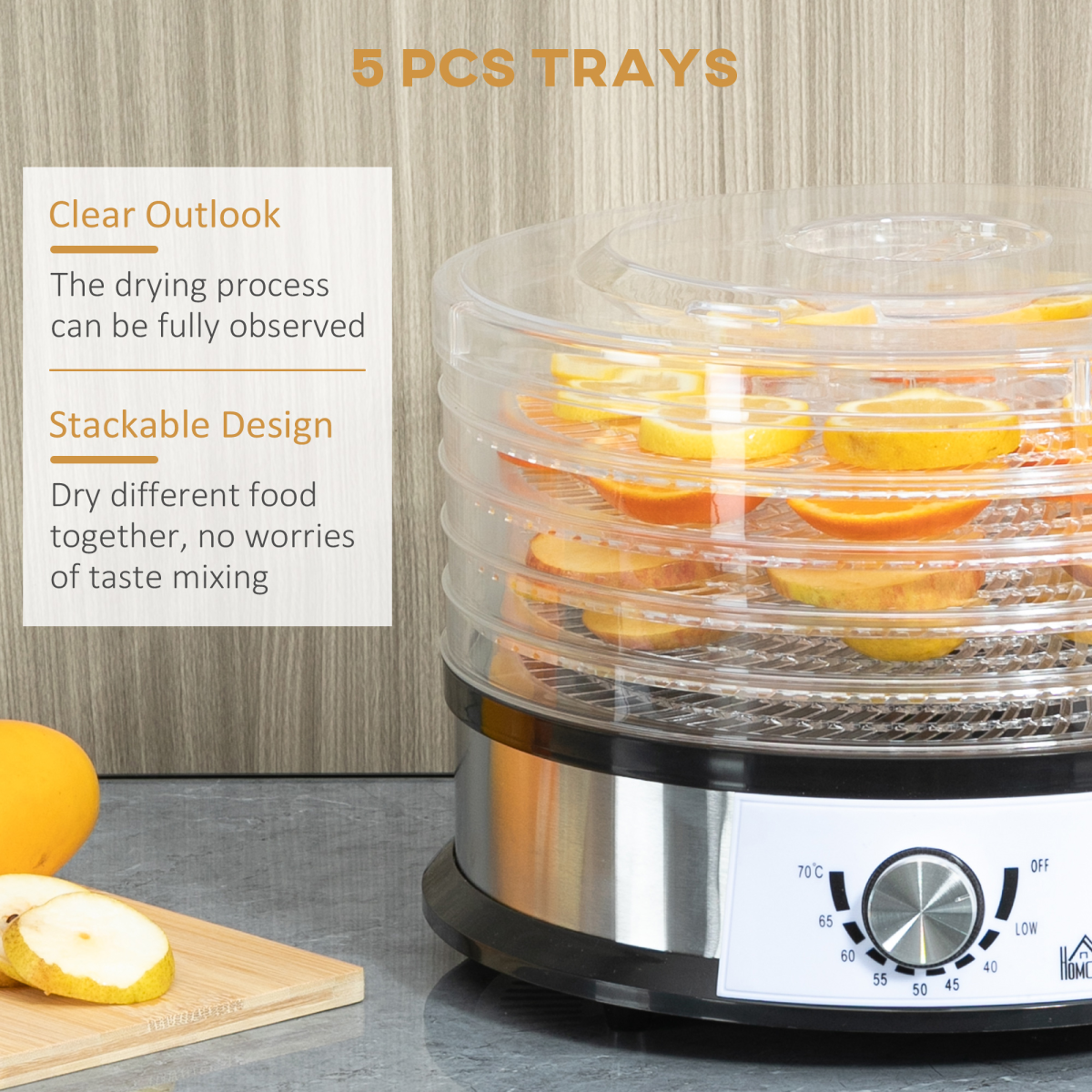 HOMCOM 5-Tier Food Dehydrator, 250W Stainless Steel Dryer