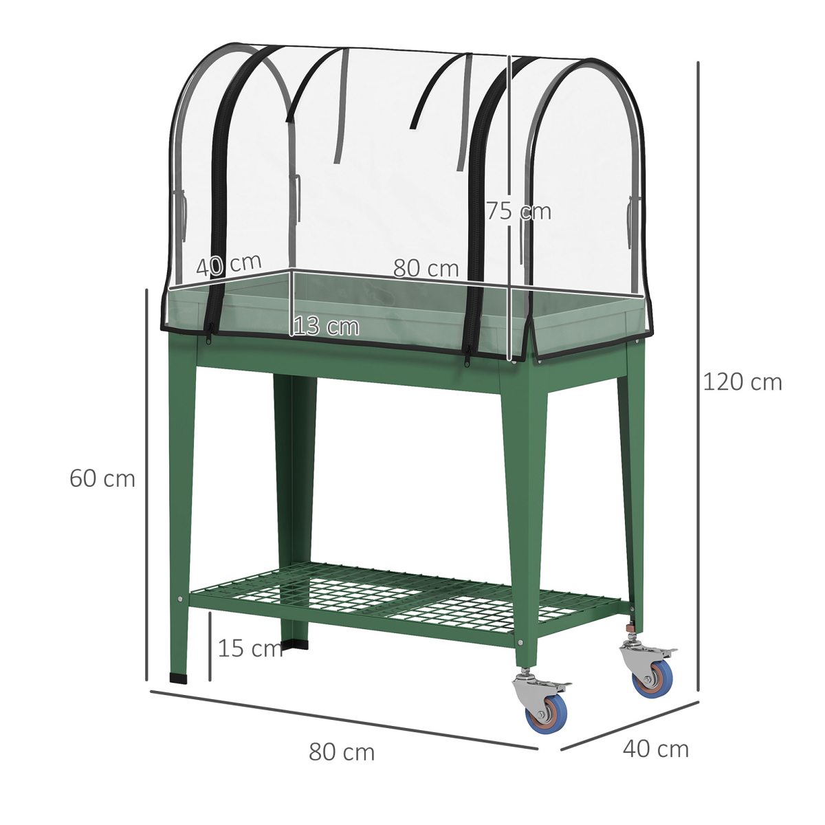 Outsunny Mobile Raised Garden Bed with Greenhouse Cover, Wheels & Shelf