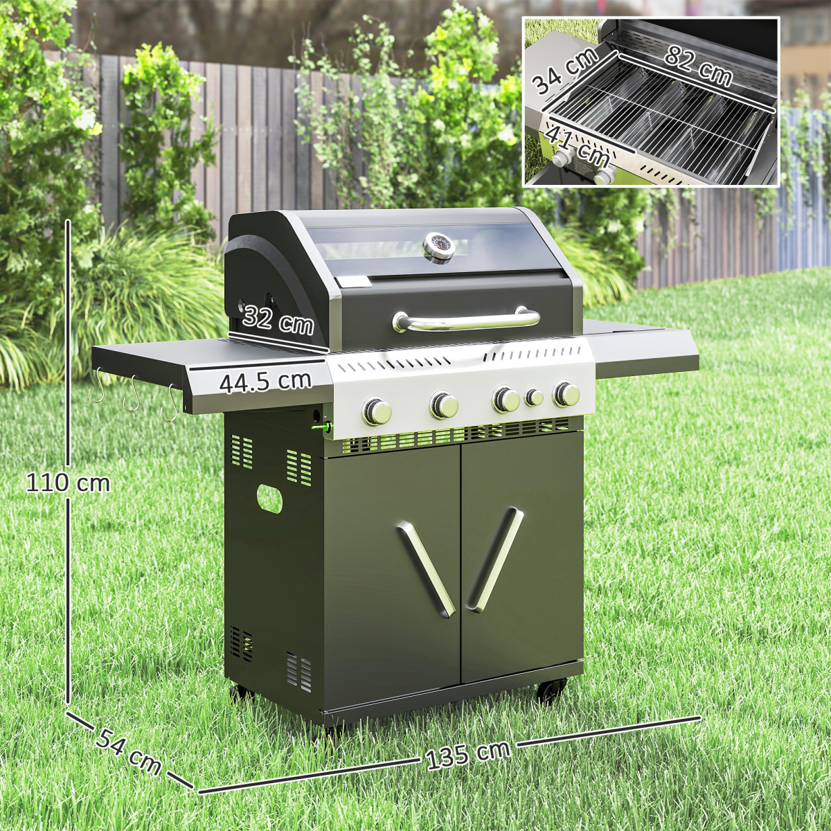 Outsunny 4+1 Burner Gas BBQ Grill with Clear View Lid & Thermometer
