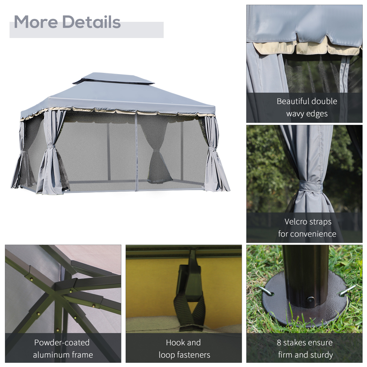 Outsunny 3 x 4m Aluminium Gazebo with 2-Tier Roof, Garden Nets and Sidewalls, Grey