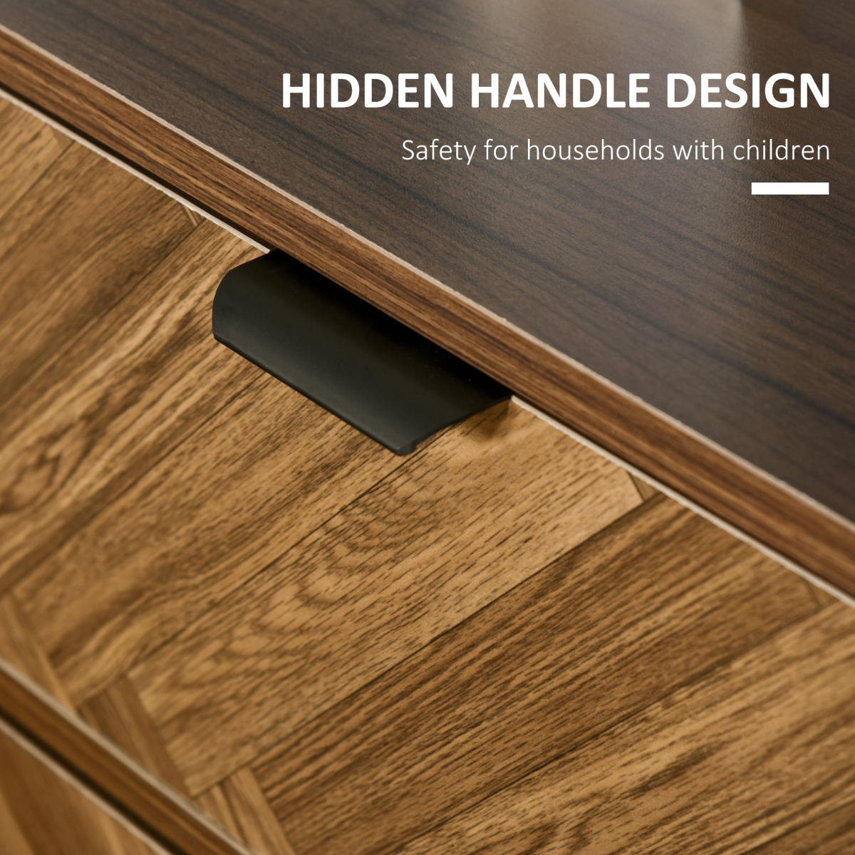 HOMCOM Side Cabinet with 2 Storage Drawers, Herringbone Pattern, Walnut Brown
