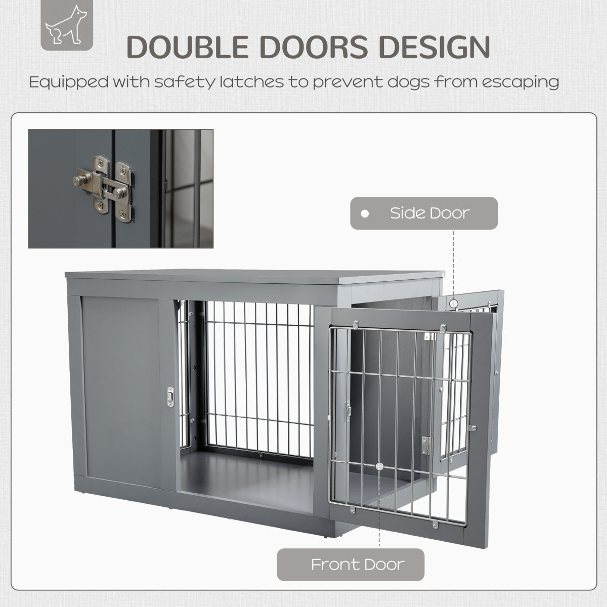 Furniture-Style Dog Crate Side Table with Two Lockable Doors for Small and Medium Dogs Pawhut