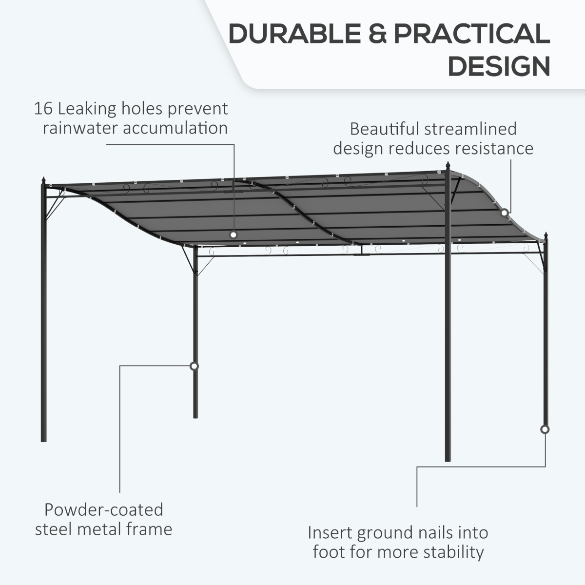 Outsunny 4x3m Grey Metal Wall Gazebo with 180gsm Polyester Canopy