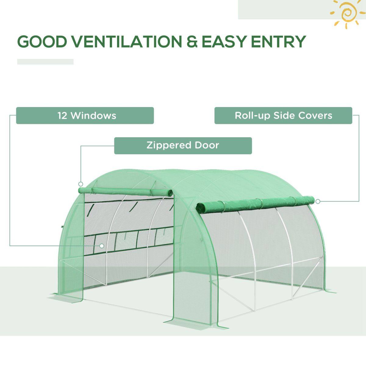 Outsunny 3 x 3 x 2 m Green Polytunnel Greenhouse with Steel Frame