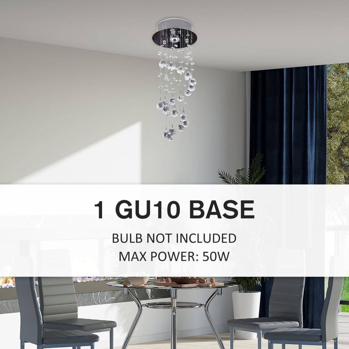 HOMCOM Crystal Chandelier Spiral Rain Drop Silver Crystal Metal with 20 K9 Crystal Glass Ball Droplets, GU10 1 x 50W Bulb Required