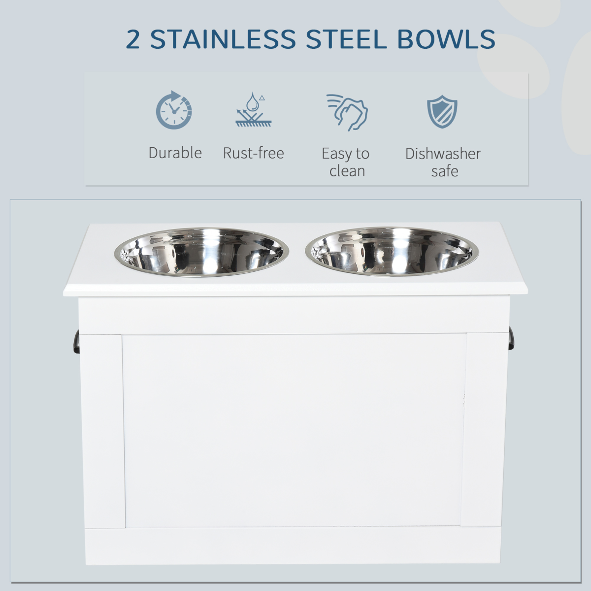 Elevated Dog Bowls with Storage Function, Stainless Steel Bowls, Raised Pet Feeder for Large Dogs, PawHut