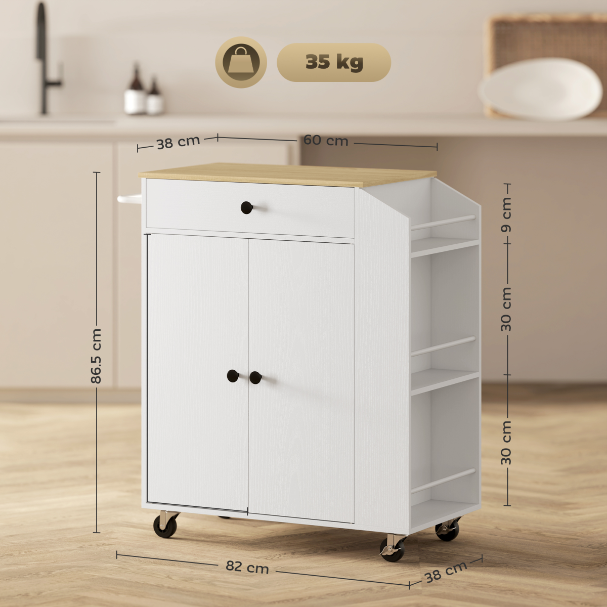 HOMCOM Kitchen Island Cart with Spice Rack, Towel Bar, Drawer