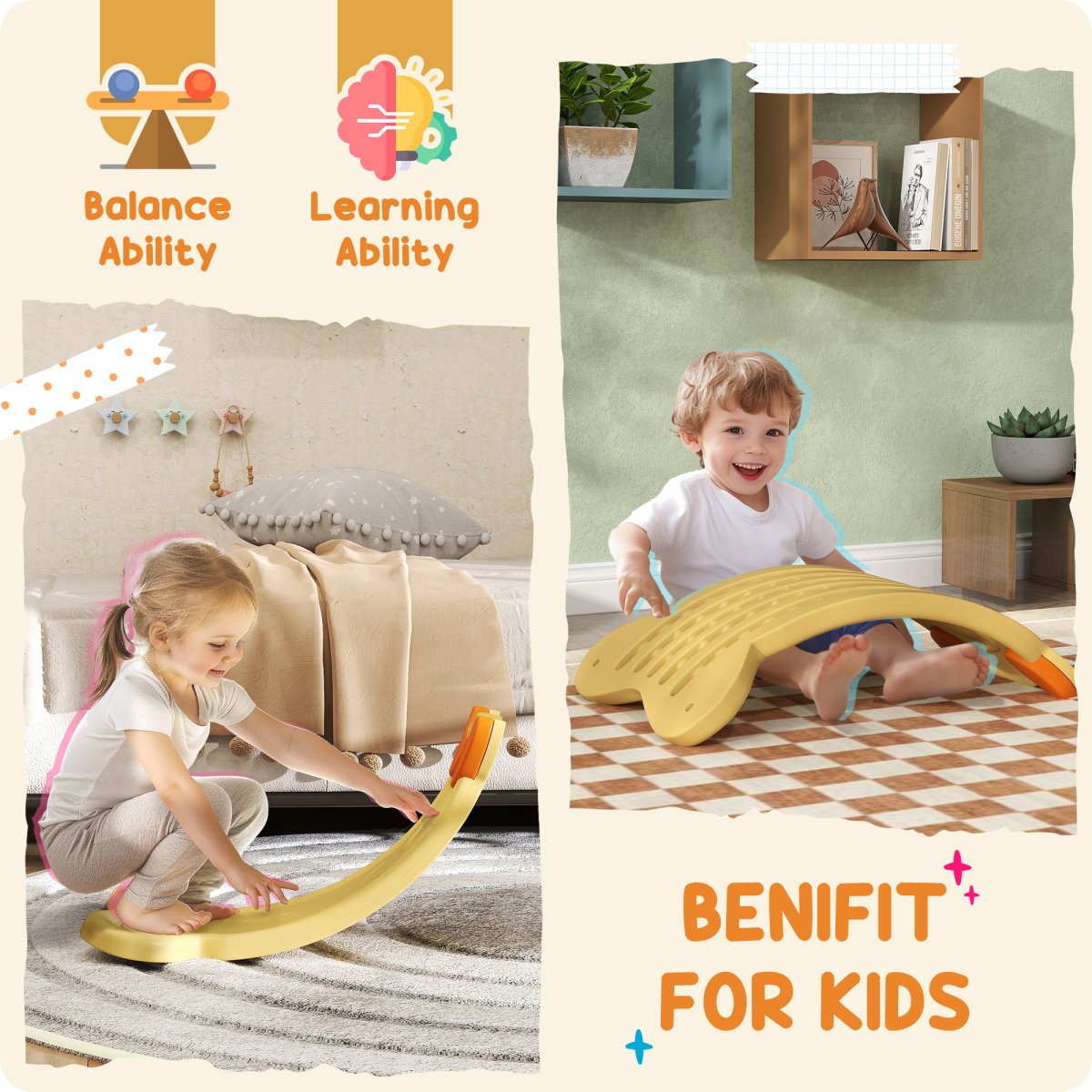 AIYAPLAY Kids Balance Board for Training & Sensory Play, Yellow