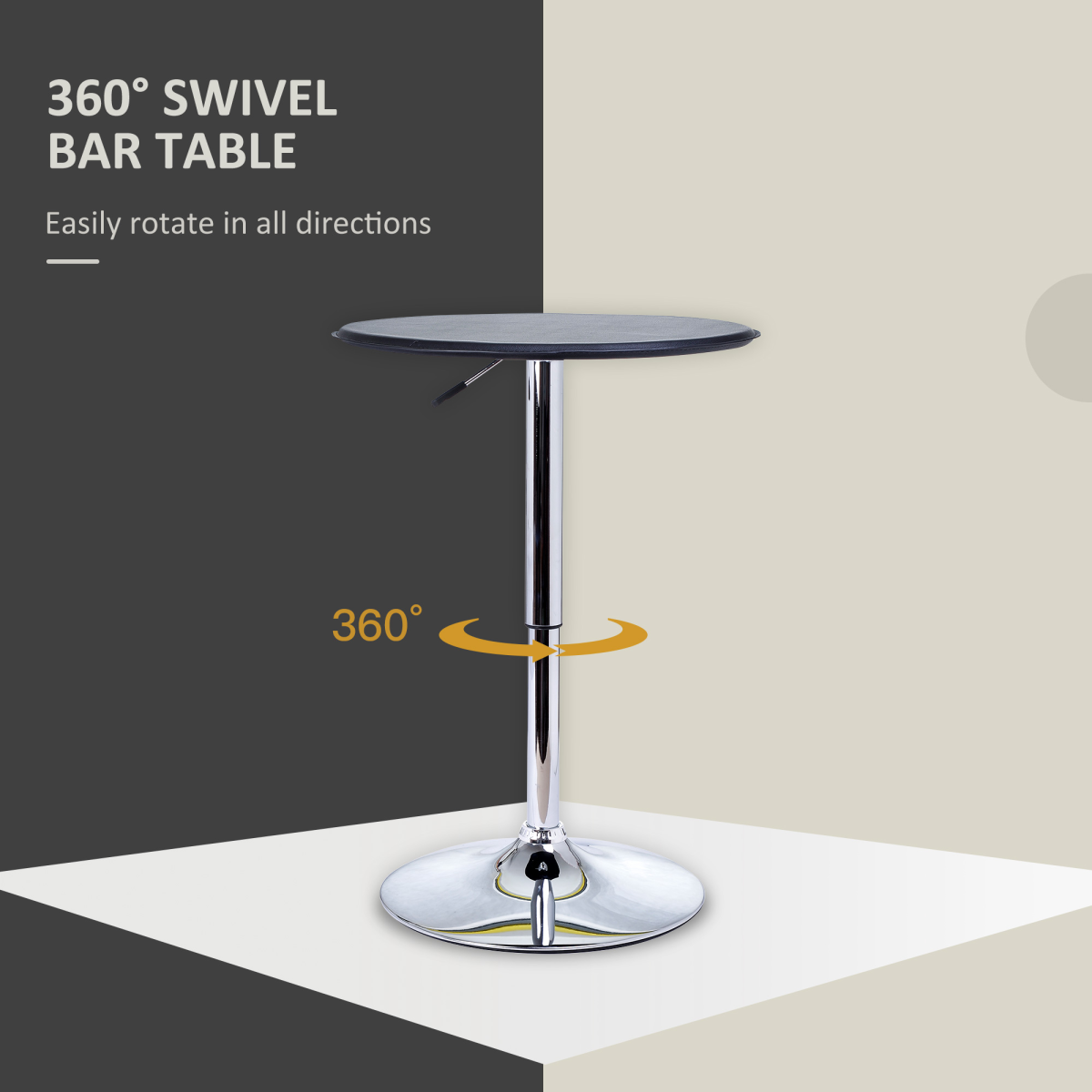 HOMCOM Height Adjustable Round Bar Table with Swivel Round Top, Chrome Steel Frame, Black