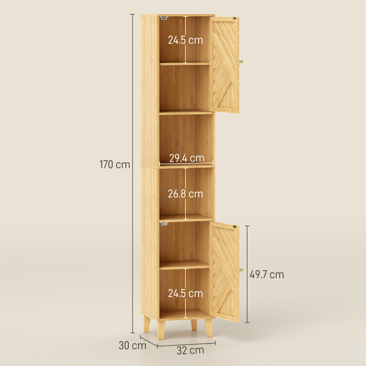 HOMCOM Tall Bathroom Storage Cabinet with Open Compartments, Adjustable Shelves