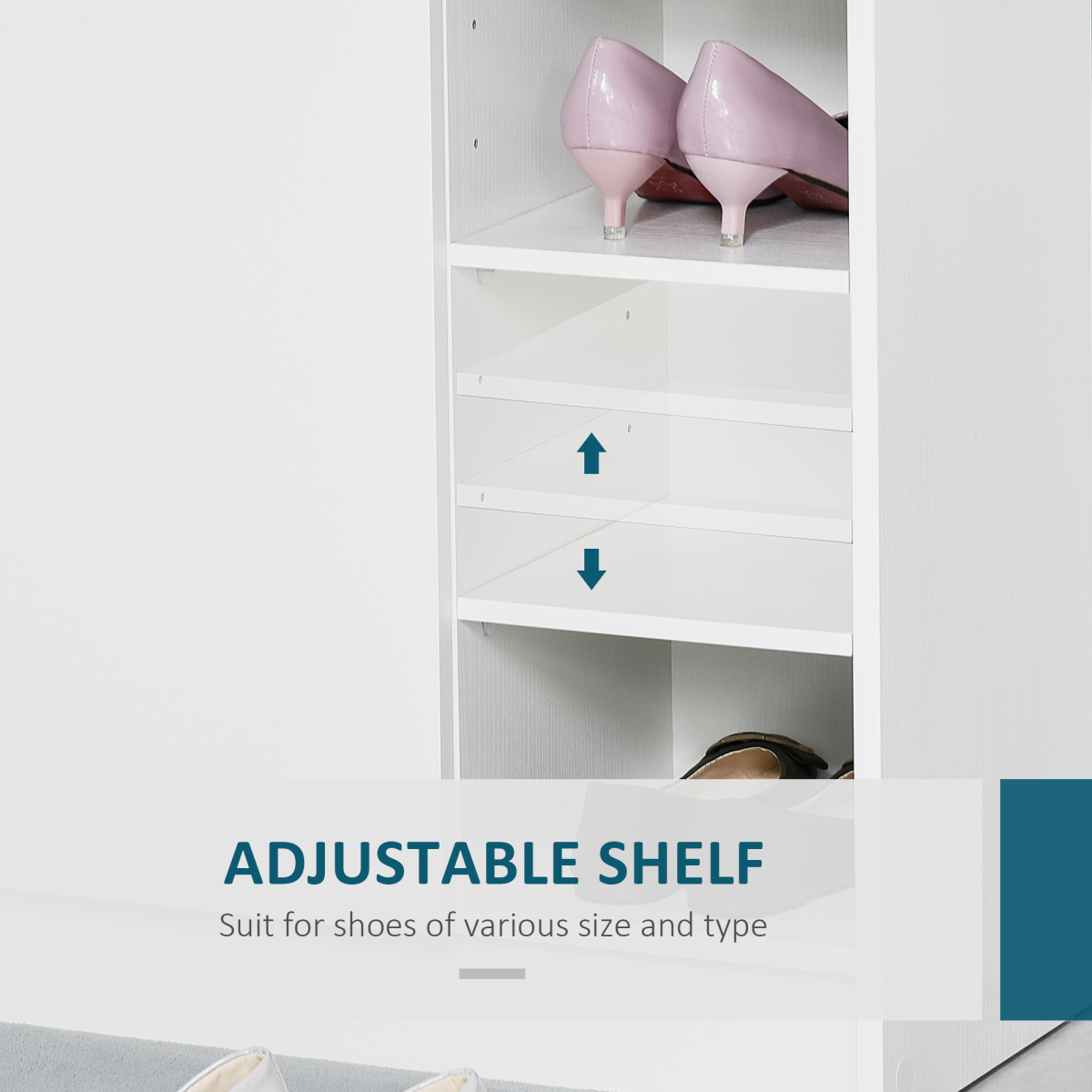 HOMCOM White Shoe Storage Cabinet with 2 Doors, Adjustable 4 Shelves, 4-Tier Shoe Organizer