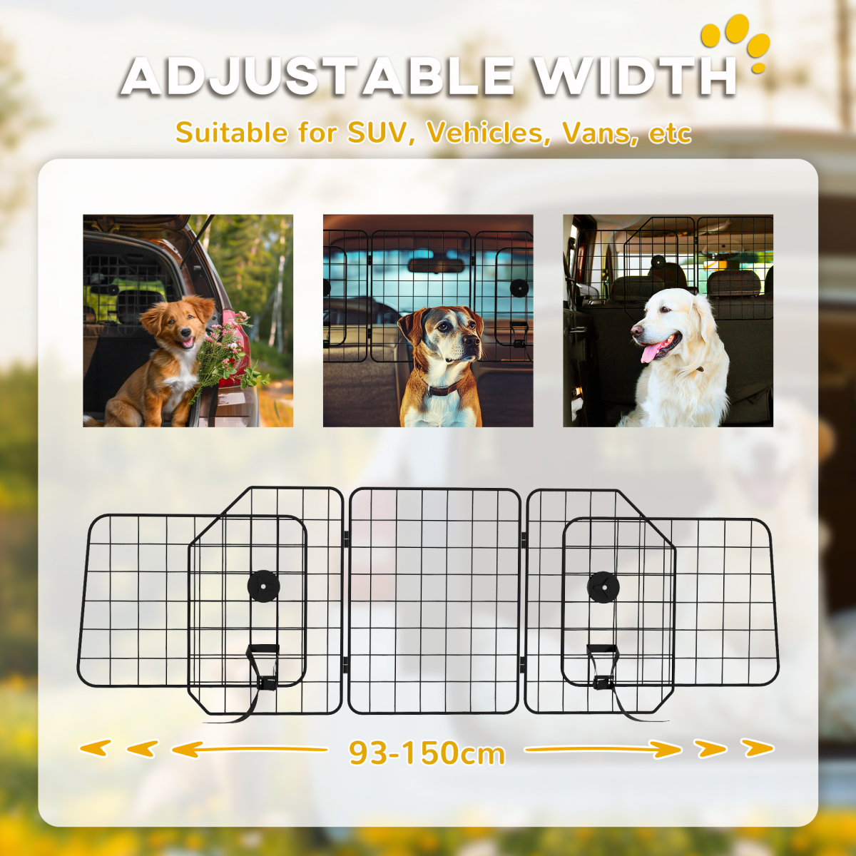 PawHut Adjustable Steel Dog Car Barrier for SUVs, Vans & Vehicles