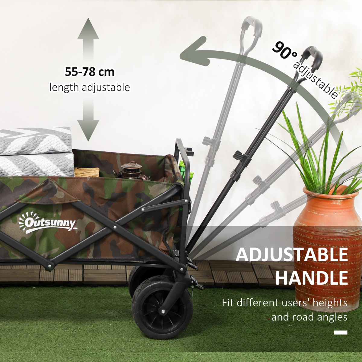 Outsunny Foldable Garden Cart Outdoor Utility Wagon with Carry Bag, 95L, Camouflage