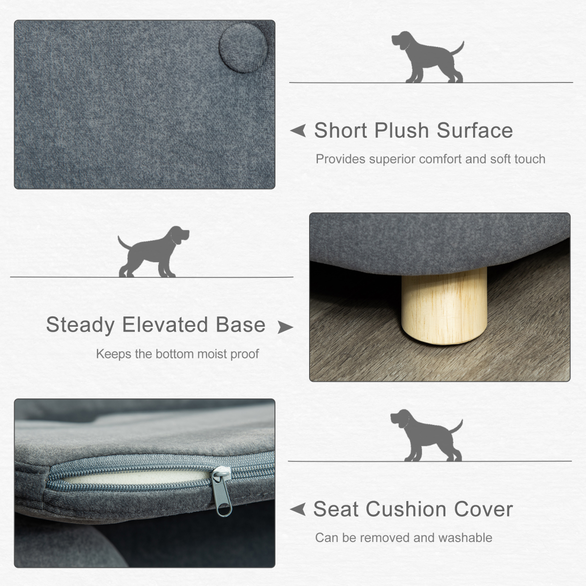 Grey Pet Sofa Dog Couch for Small Dogs, Short Plush, 70 x 47 x 30 cm