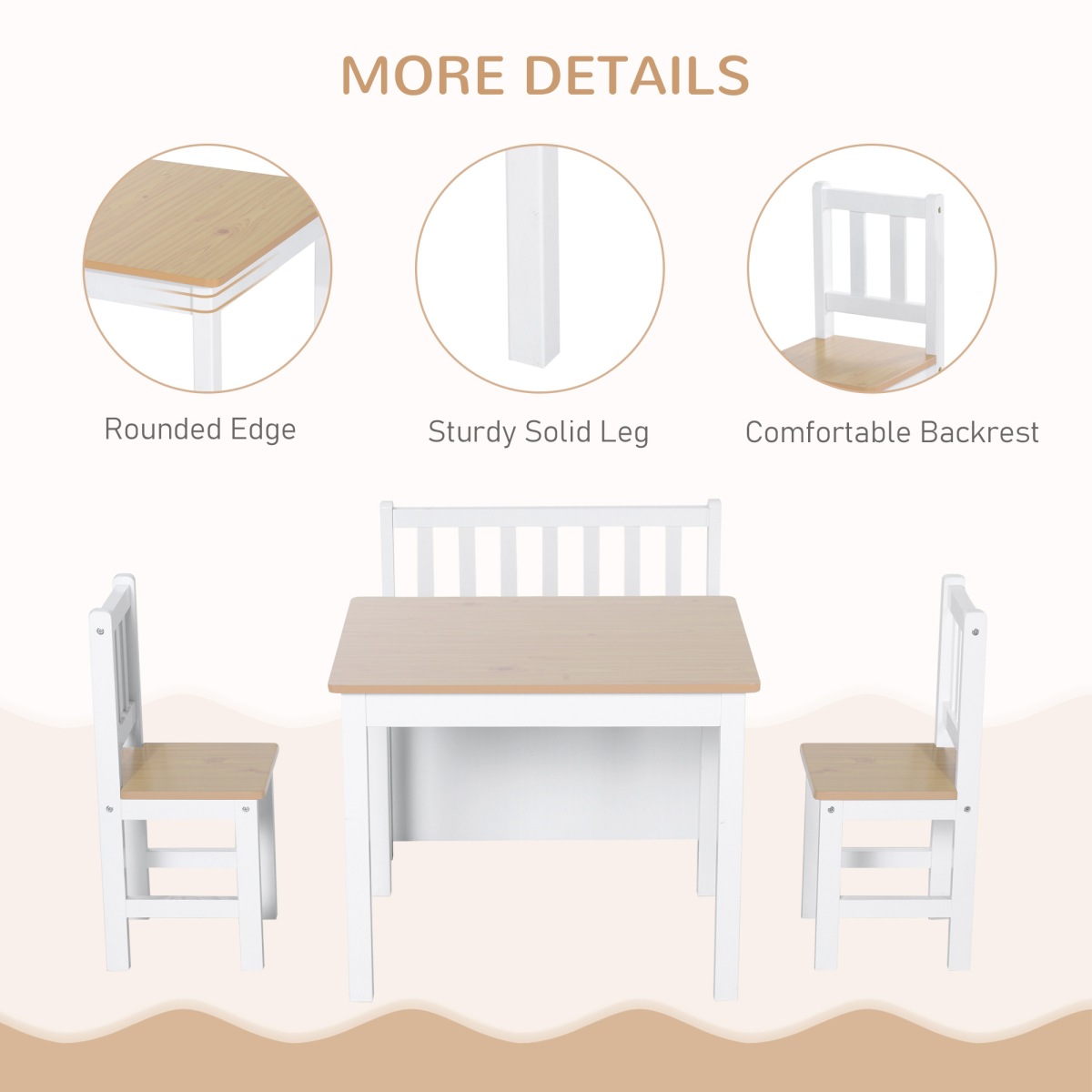 4-Piece Kids Table and Chair Set with Storage Bench, Ages 3+ HOMCOM