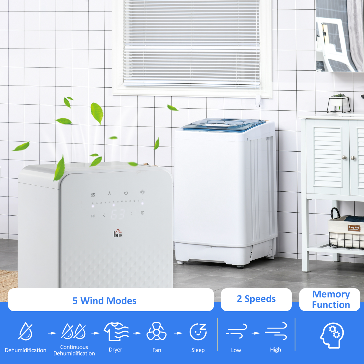 HOMCOM 10L/Day Quiet Dehumidifier with Purifier, 5 Modes, Timer