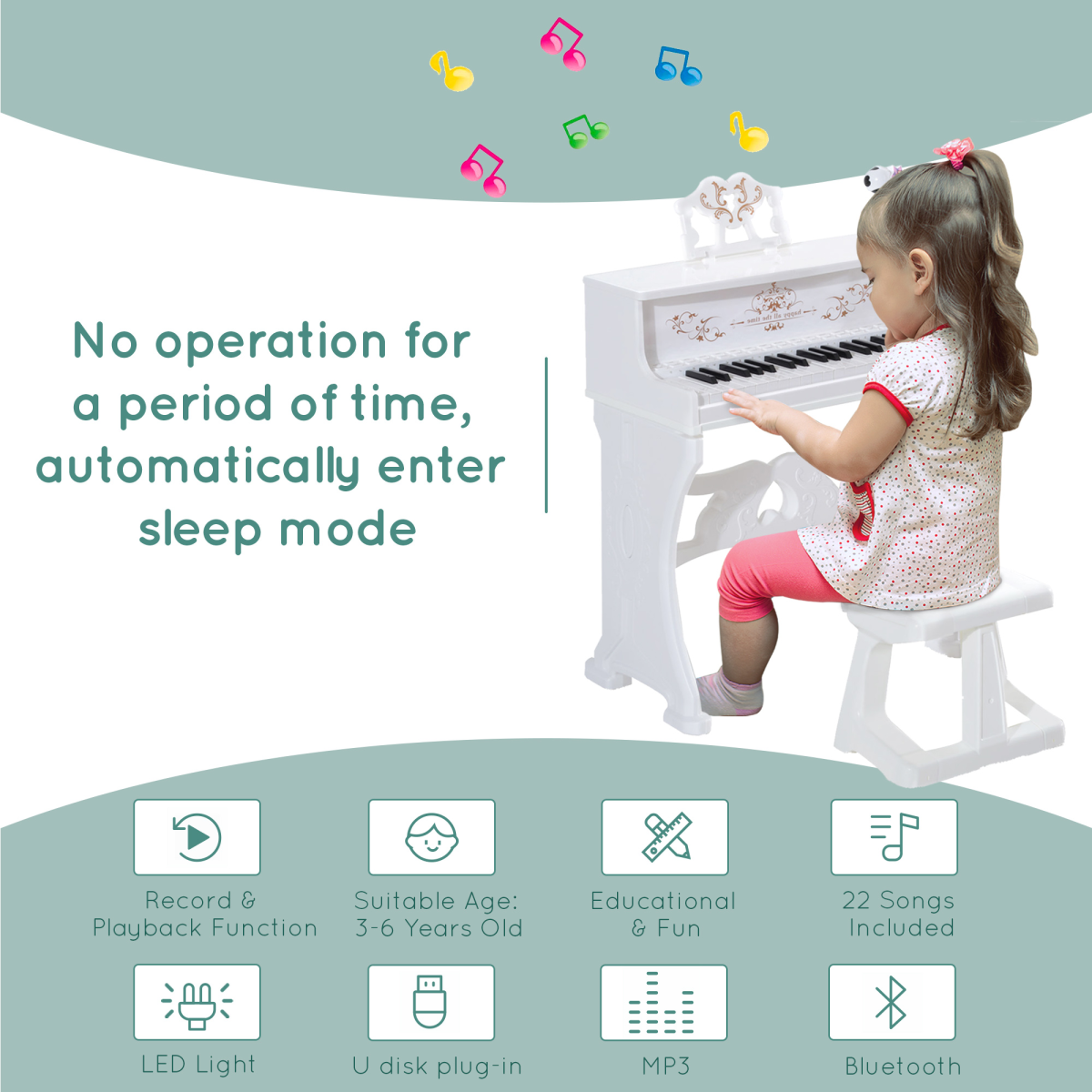 37-Key Kids Battery Piano Keyboard with Microphone & Stool
