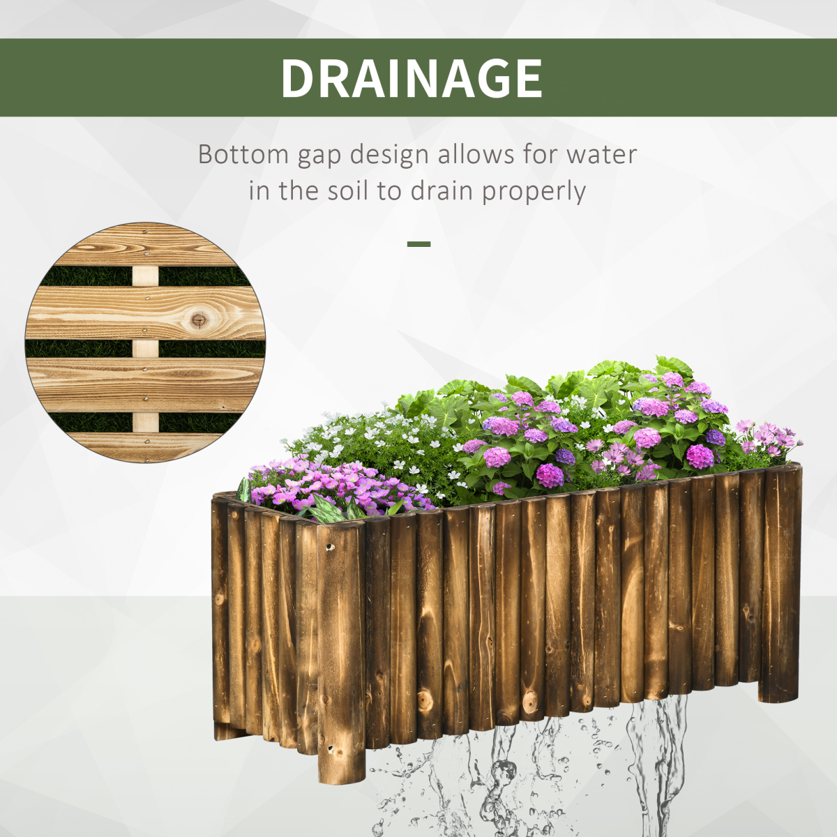 Outsunny Fir Wood Plant Pot Flower Bed, 100 x 40 x 40 cm, 4 Wooden Feet
