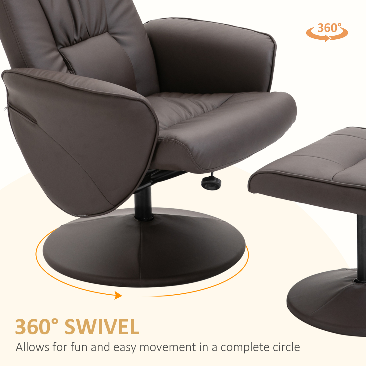 Brown PU Leather Reclining Armchair and Ottoman Set