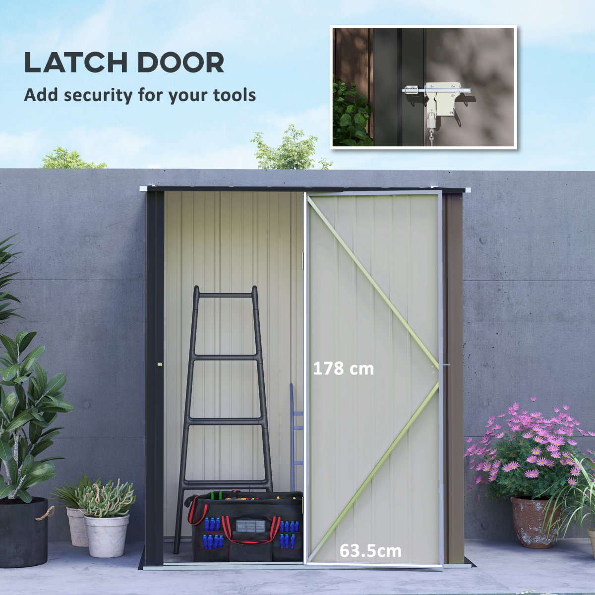 Outsunny Light Grey Steel Outdoor Storage Shed with Lockable Door