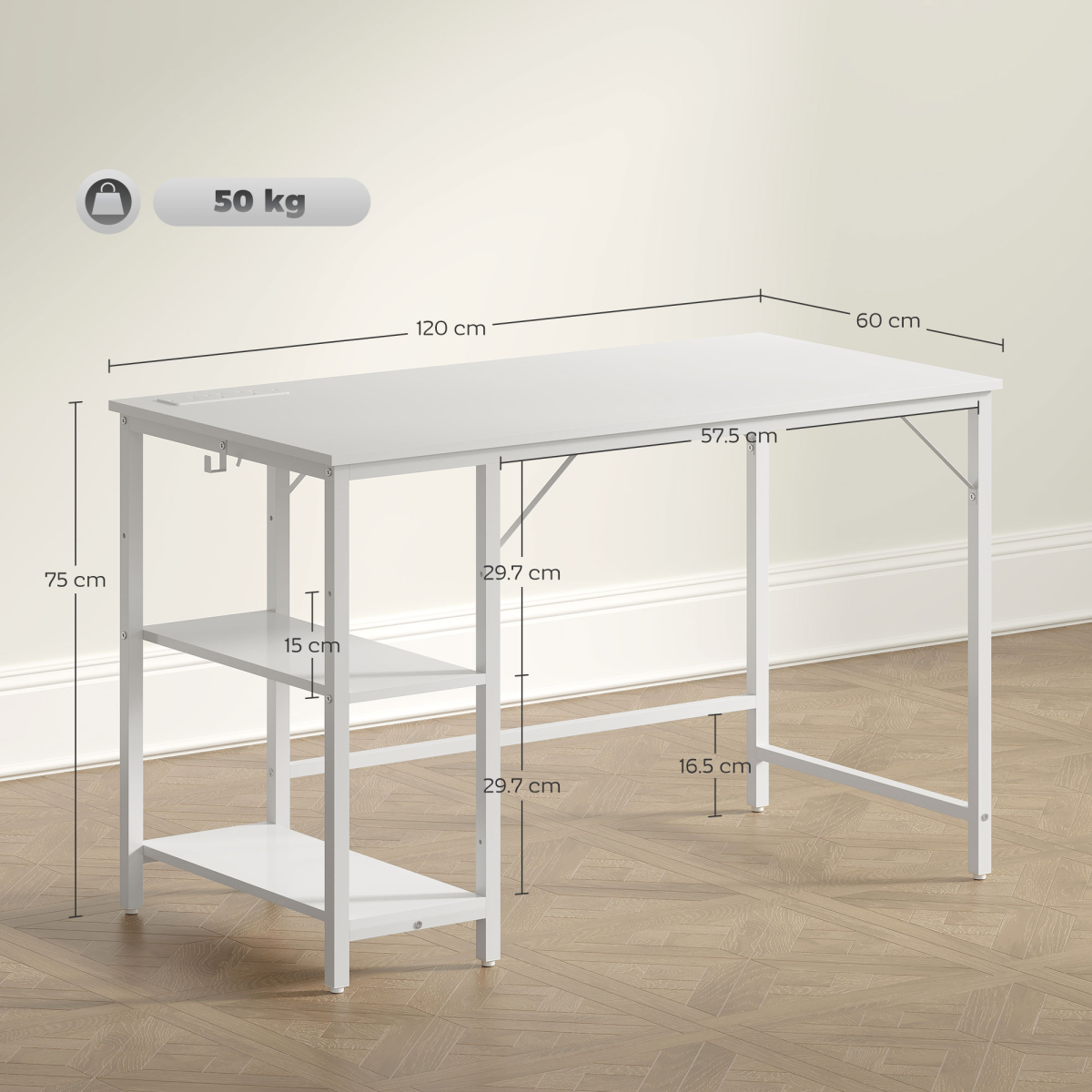 HOMCOM White 120 x 60 cm Home Office Desk with Reversible Shelf