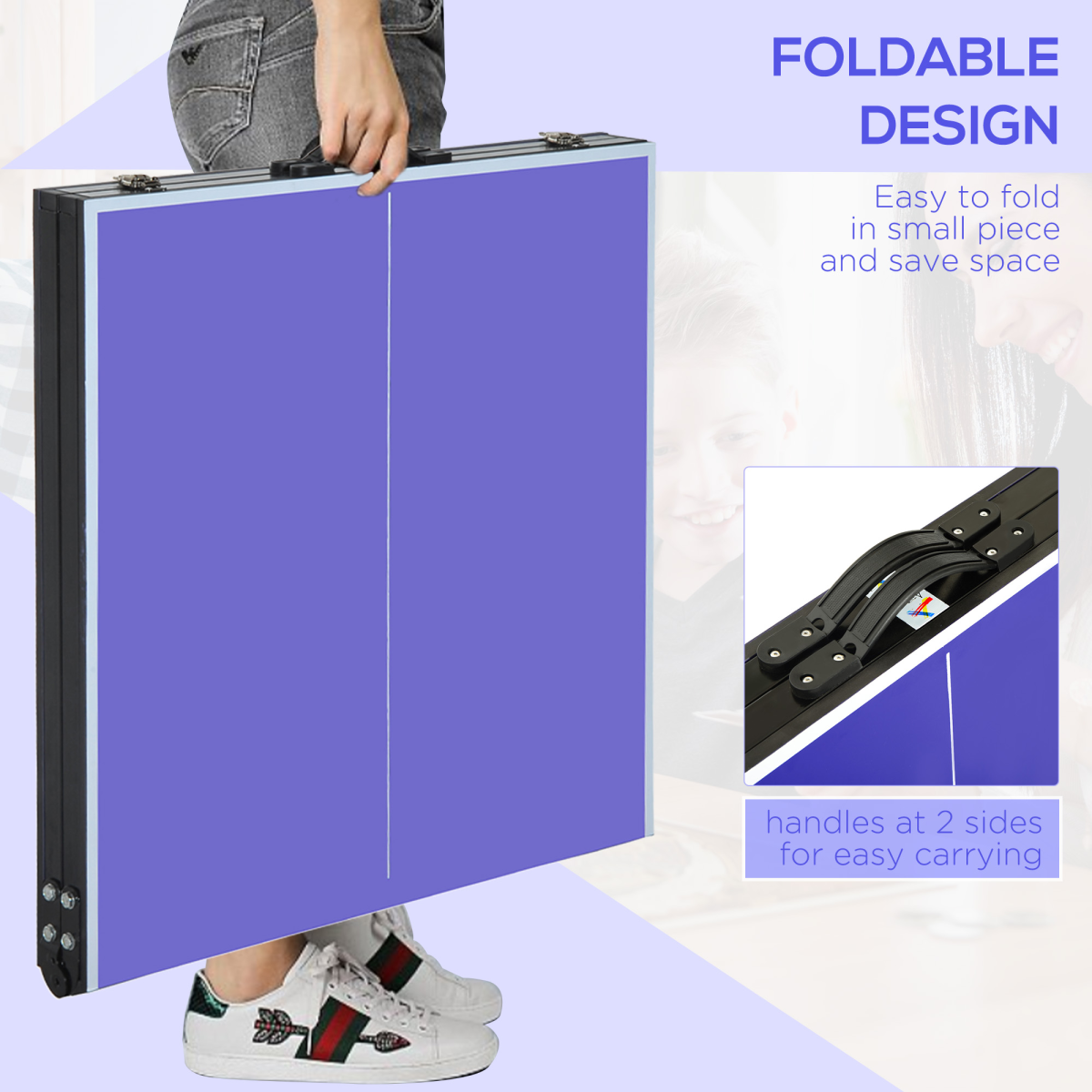 Folding Mini Table Tennis Set with Net, Portable Foldable Ping Pong Table, MDF with Steel Support and Legs