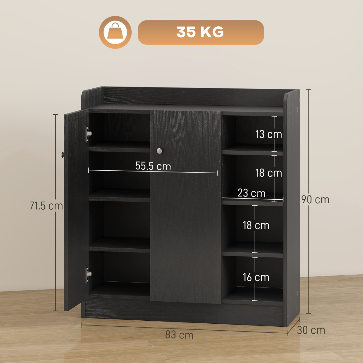 HOMCOM 4-Tier Shoe Storage Cabinet with Adjustable Shelves, Black