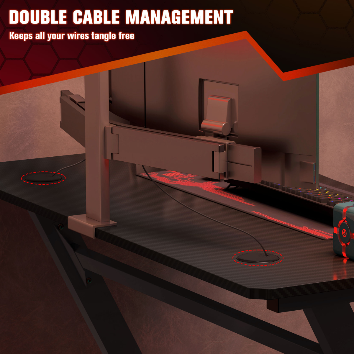 Gaming Desk Steel Frame with Cup Holder, Headphone Hook, Cable Organizer, Adjustable Feet, Black