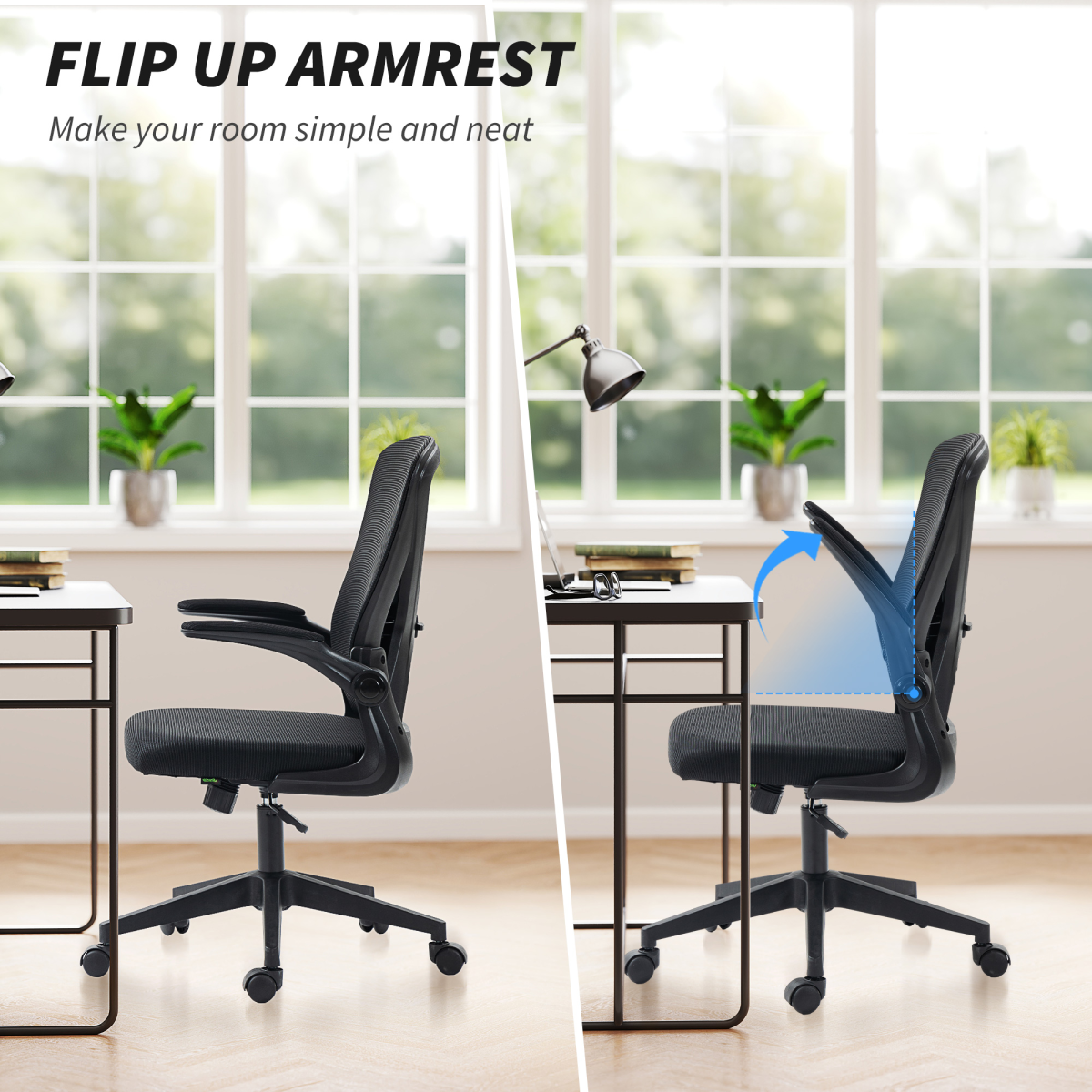 Vinsetto Mesh Office Chair with Lumbar Support, Tilt Function, Adjustable Height, Flip-Up Armrests and Swivel Wheels