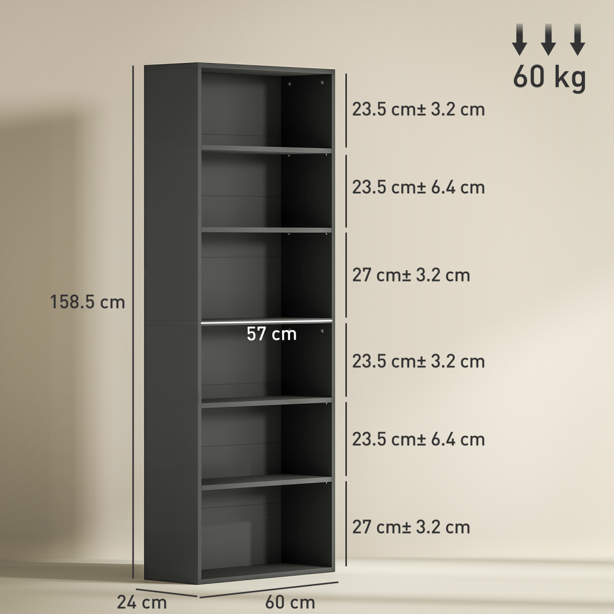 HOMCOM 6-Tier Freestanding Bookcase with Adjustable Shelves, Black