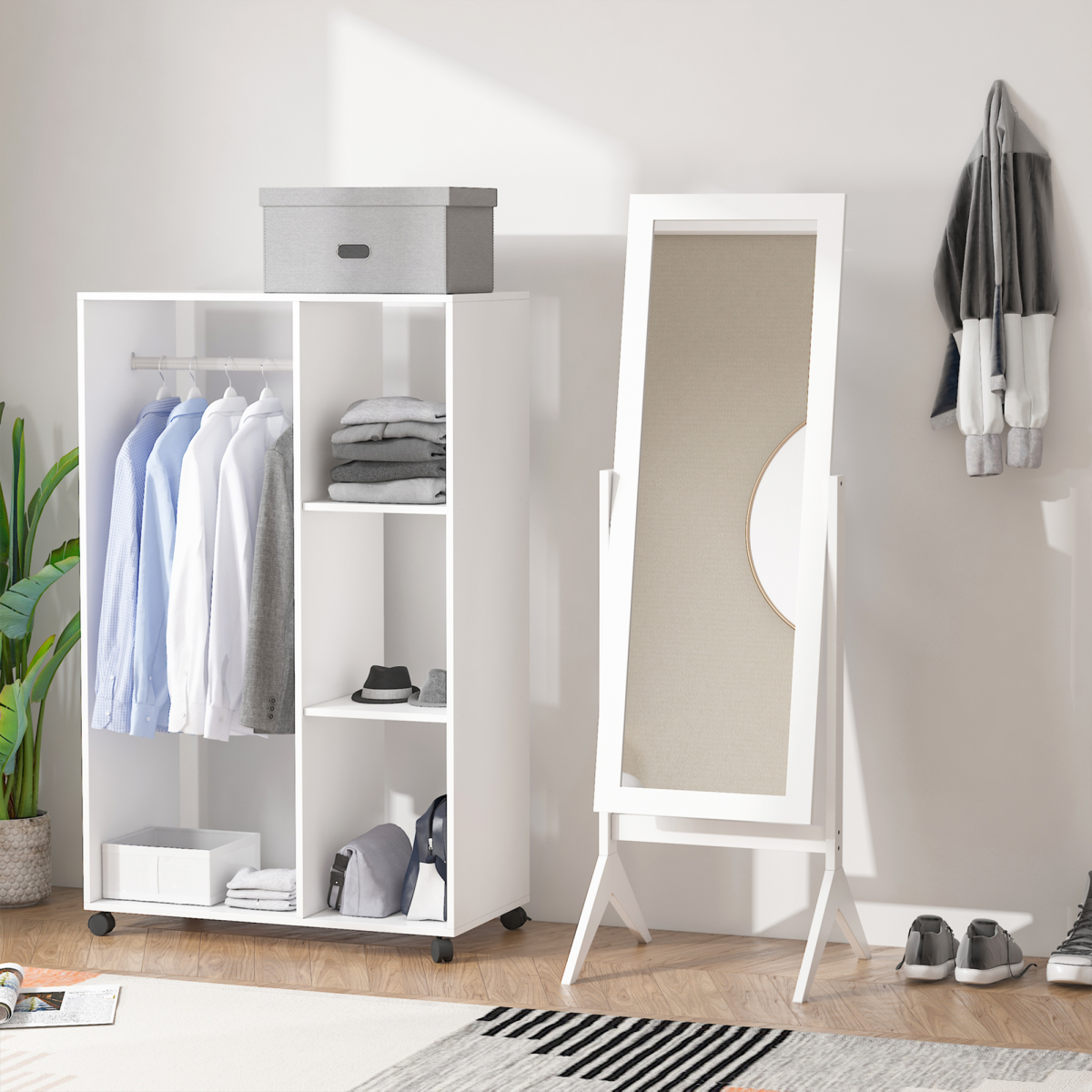 HOMCOM Tall Freestanding Dressing Mirror with Adjustable Tilt, White