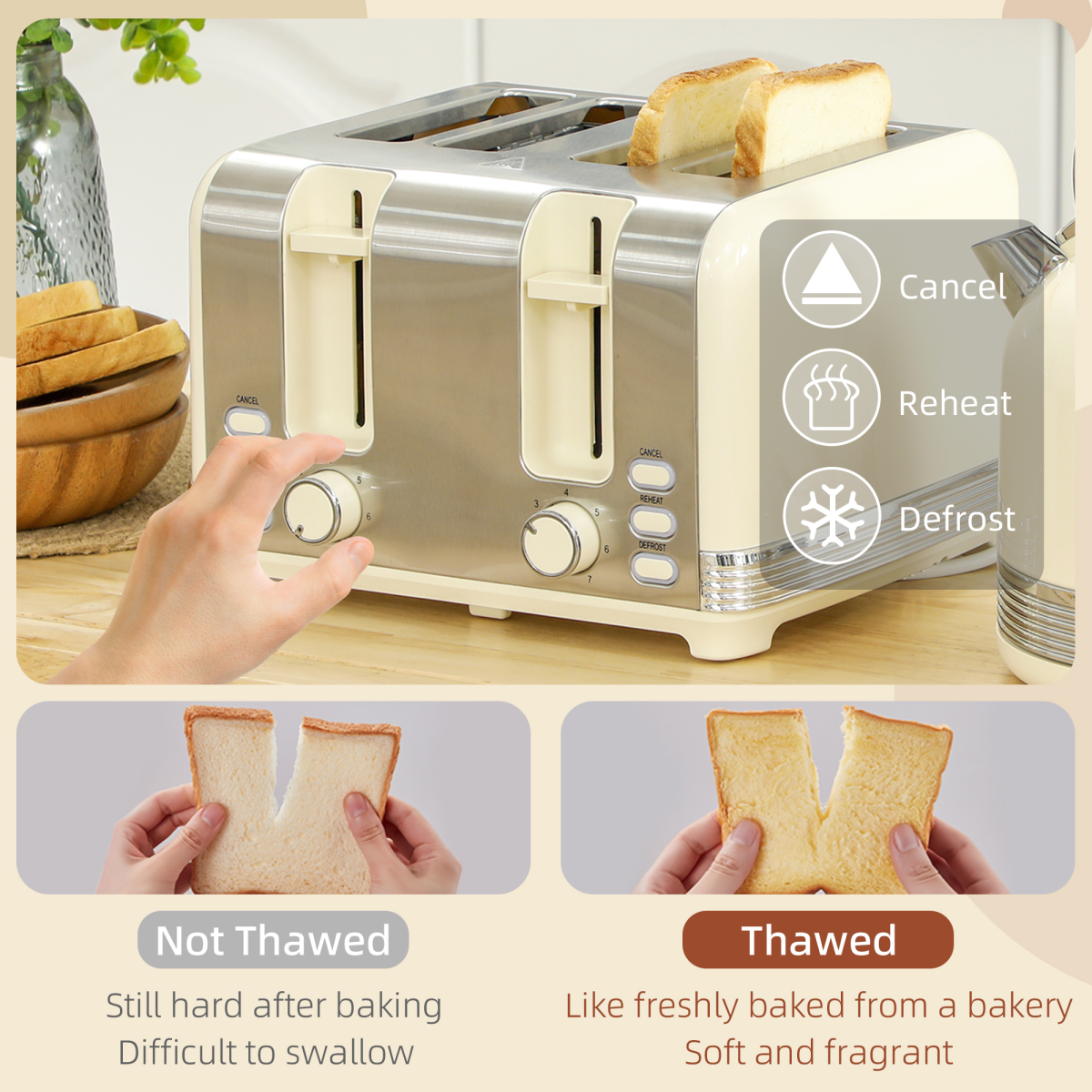 HOMCOM Cream 1.7L 3000W Electric Kettle & 4-Slice Toaster Set
