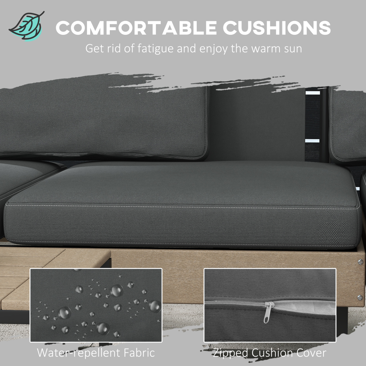 Outsunny 3-Piece HDPE Garden Sofa Set with Cushions, Grey