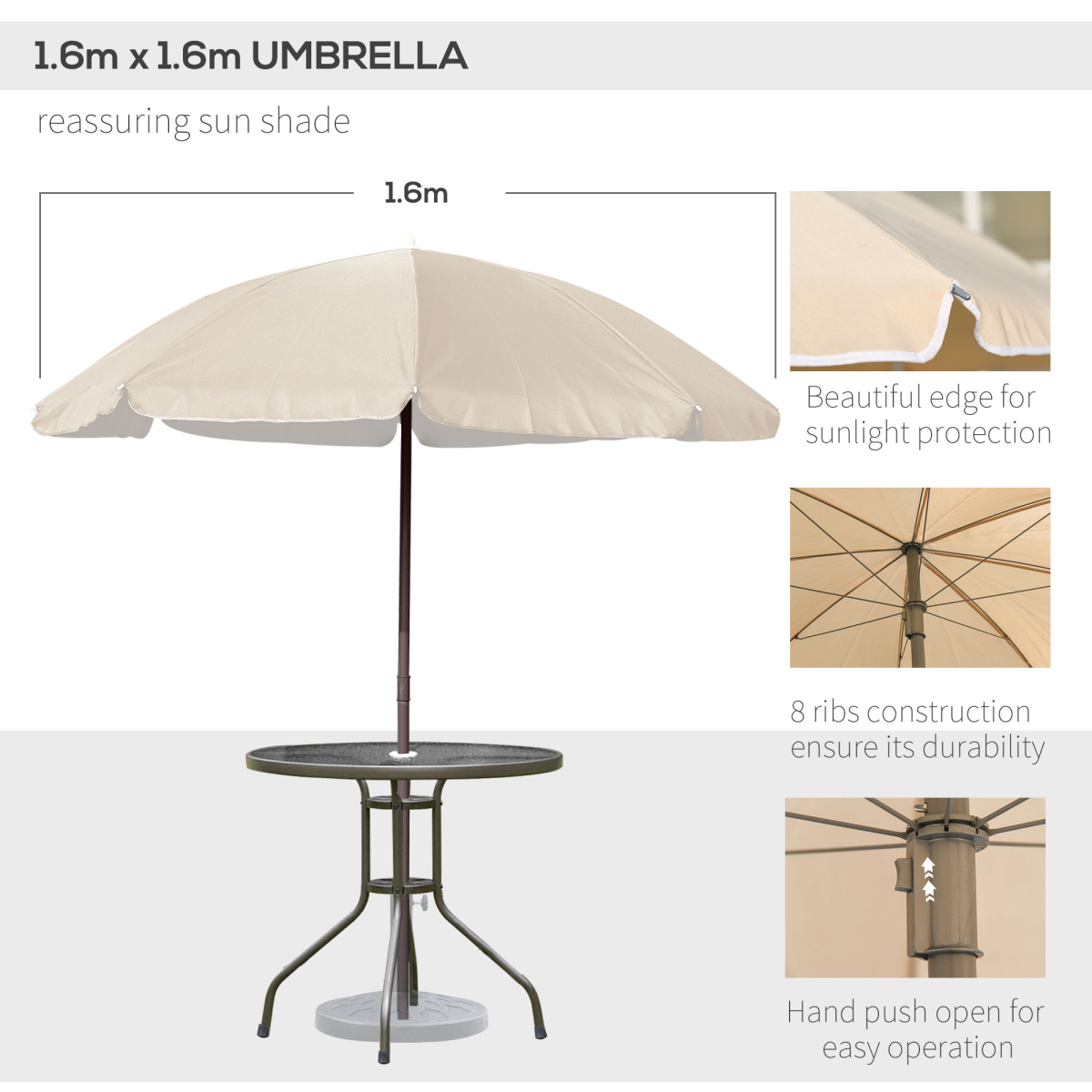 Outsunny 6 Piece Garden Outdoor Dining Set with Folding Chairs, Table, Parasol and Tempered Glass Top