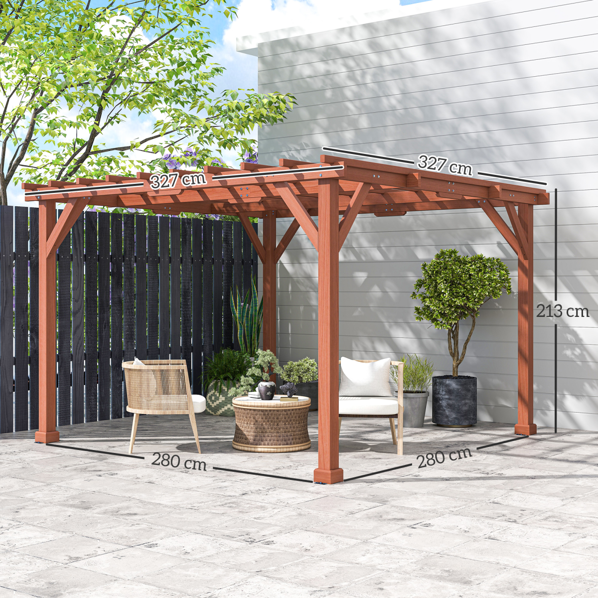 Outsunny 3.3 x 3.3m Brown Fir Wood Pergola Kit