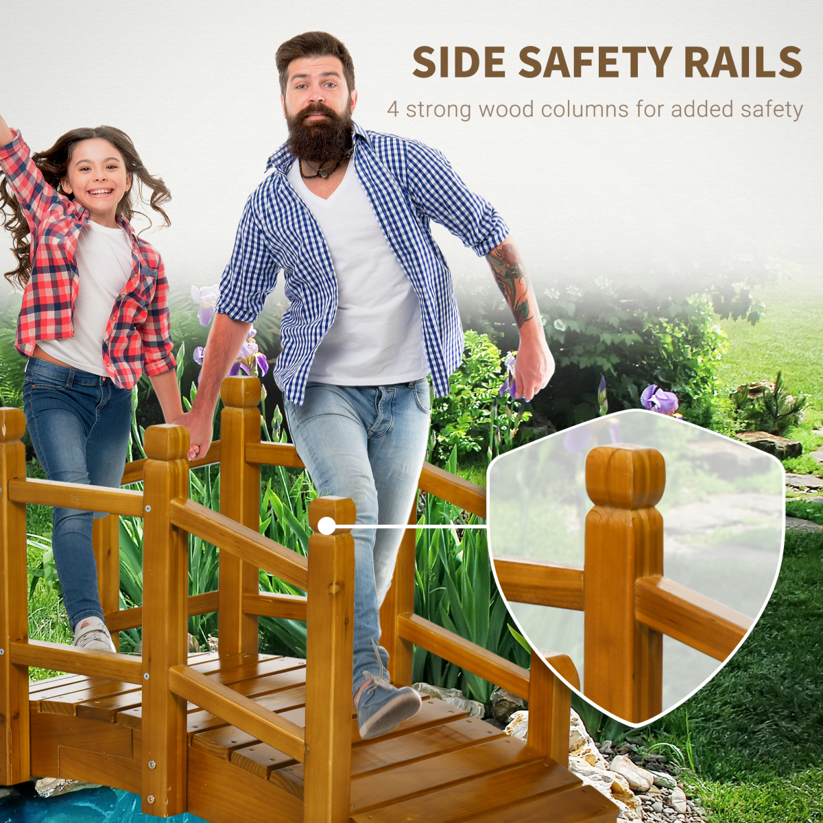 Outsunny Arched Wooden Garden Bridge with Safety Railings