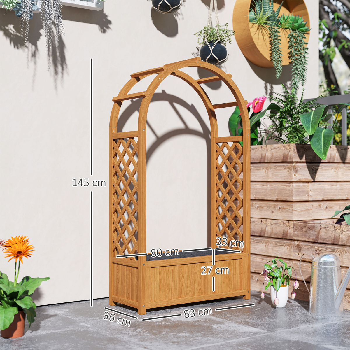Outsunny Wooden Raised Garden Bed with Trellis & Fabric Liner