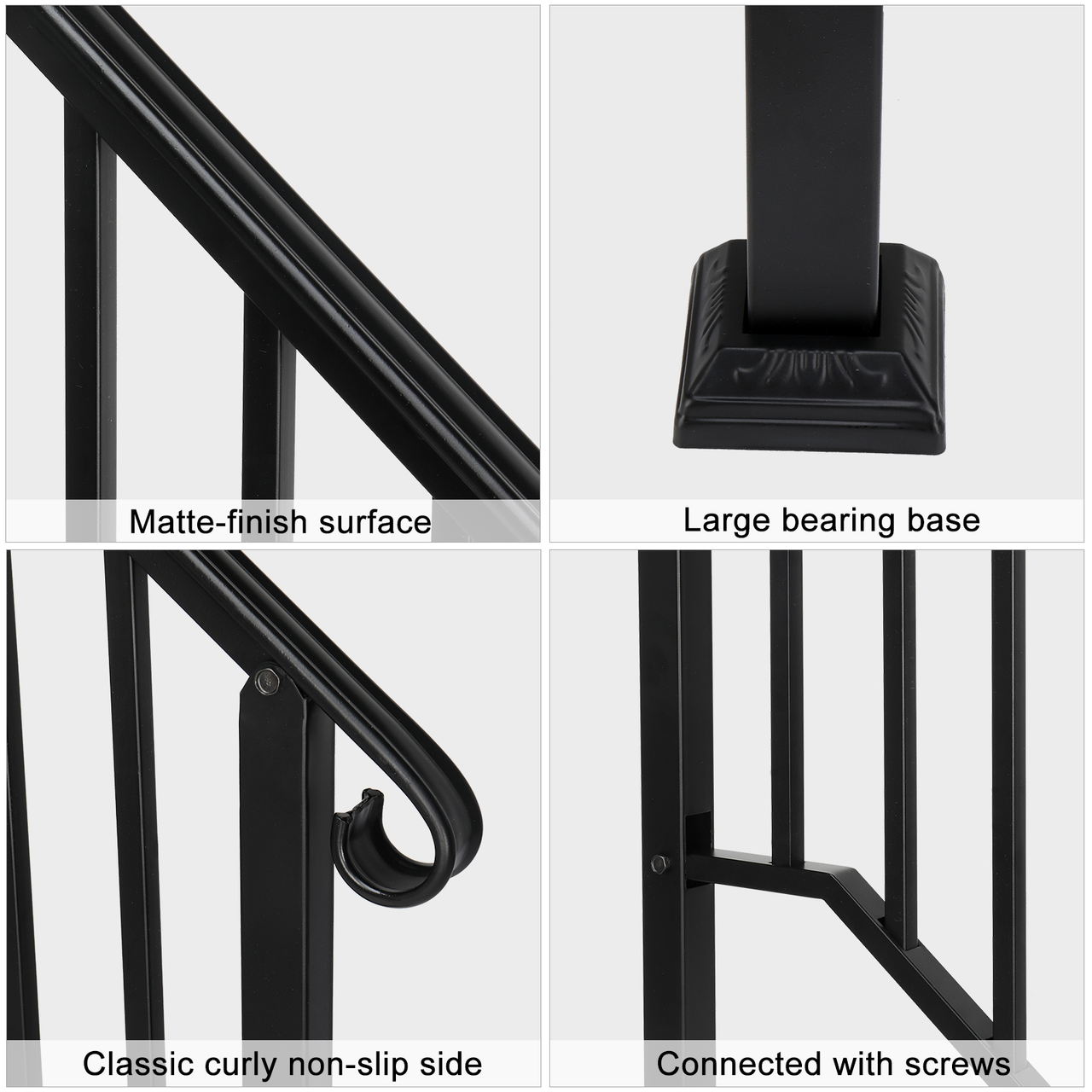 [Same Code：21862947  70638141]Artisasset Matte Black Outdoor 1st Tier Iron Handrail