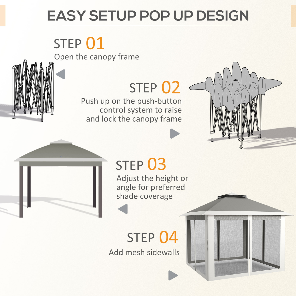 Outsunny Pop Up Gazebo Height Adjustable Canopy Tent with Mesh Curtains and Carry Bag, Dark Grey