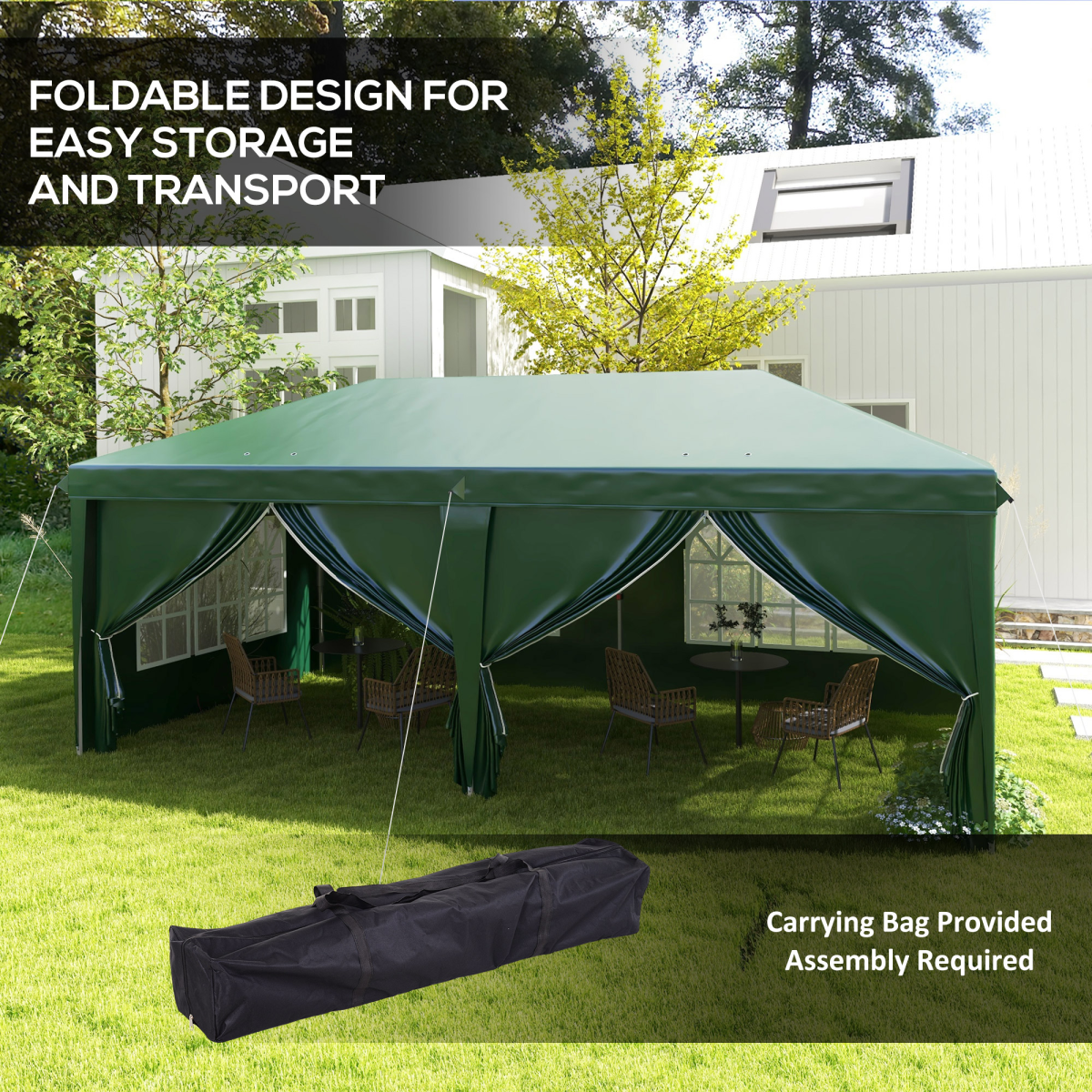 Outsunny 3 x 6m Pop Up Gazebo Party Tent Canopy with 6 Removable Walls and Carry Bag, Green