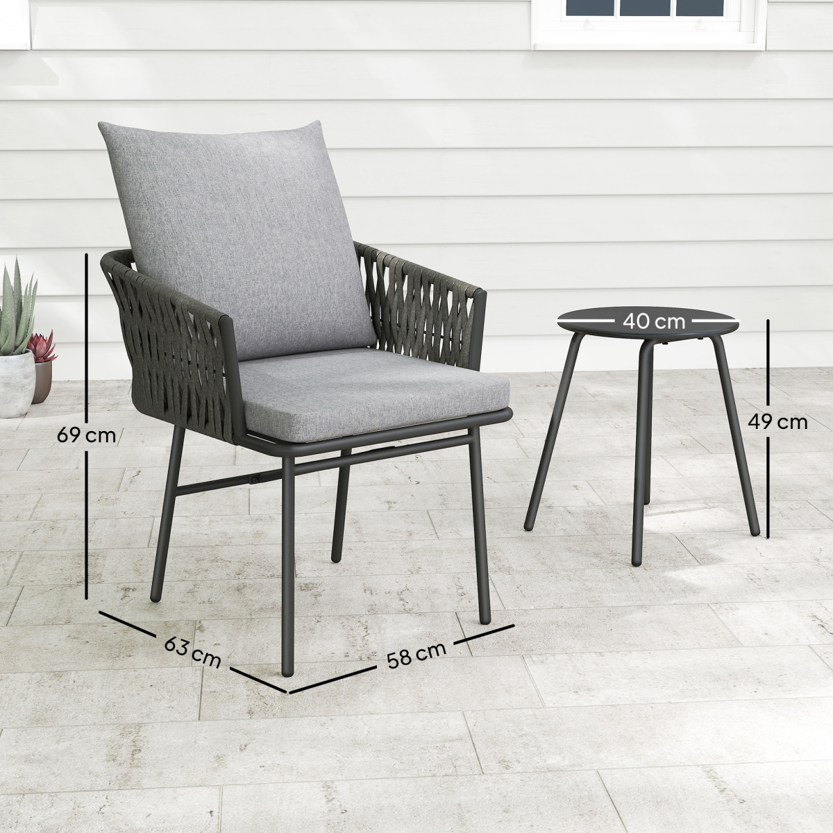 Outsunny Grey Rattan Bistro Set with Table and 4 Cushions
